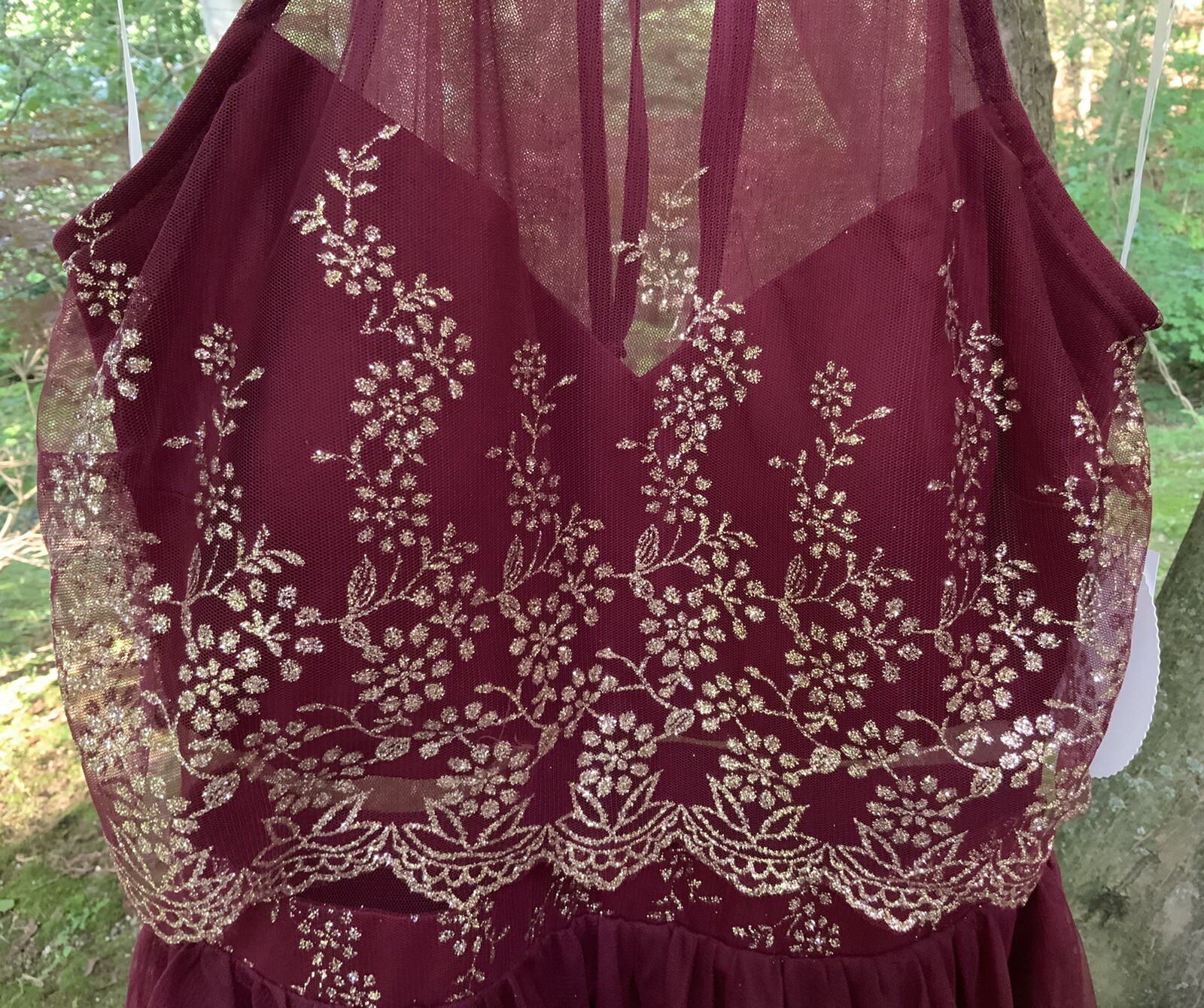 Women’s Social Code Wine/Gold Illusion Mesh Party Dress Size 15 NWT’S
