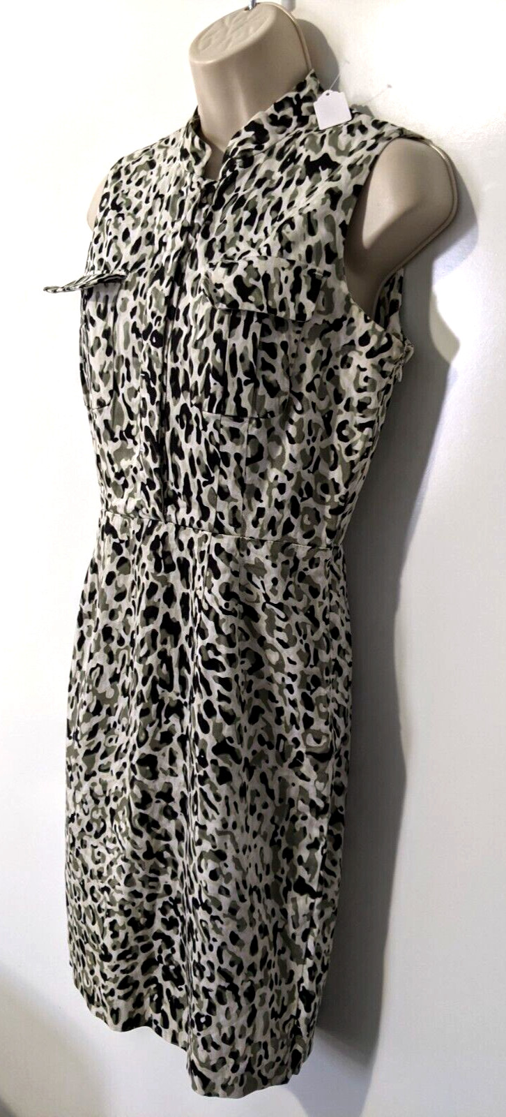 Calvin Klein Womens Sleeveless Animal Print Dress Chest Pocket 1/2 Button Front