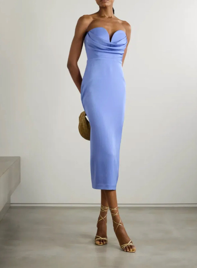 Alex Perry Strapless Draped Satin-Crepe Midi Dress Blue Size AU 6 / UK 6 / US 2