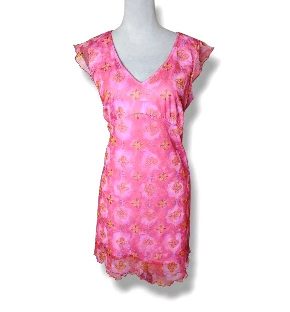 Vintage No Boundaries Pink Flutter Sleeve Babydoll Empire Waist Dress Size L