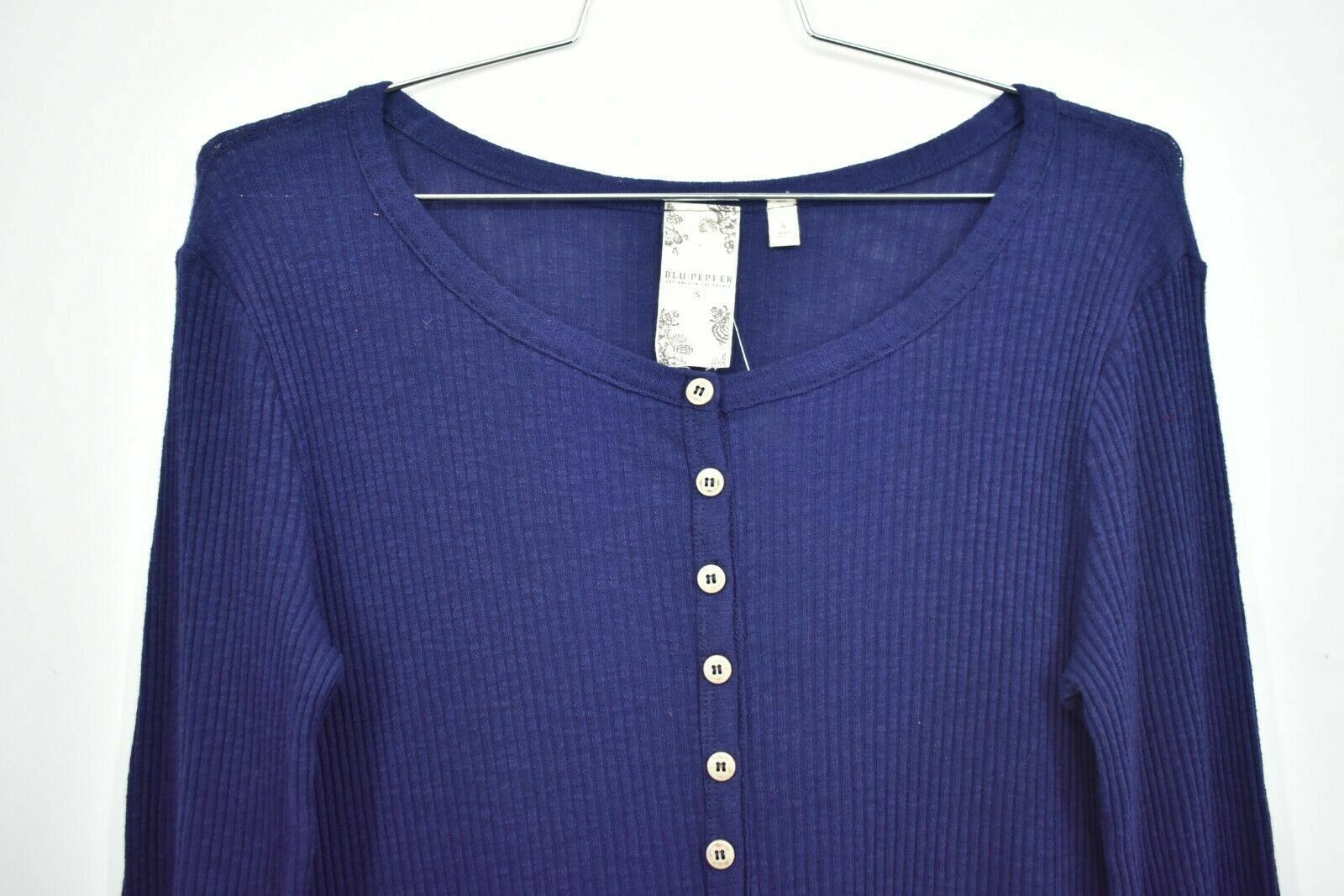 Blu Pepper Womens Long Sleeve Babydoll Dress Navy Blue Scoop Neck Knit
