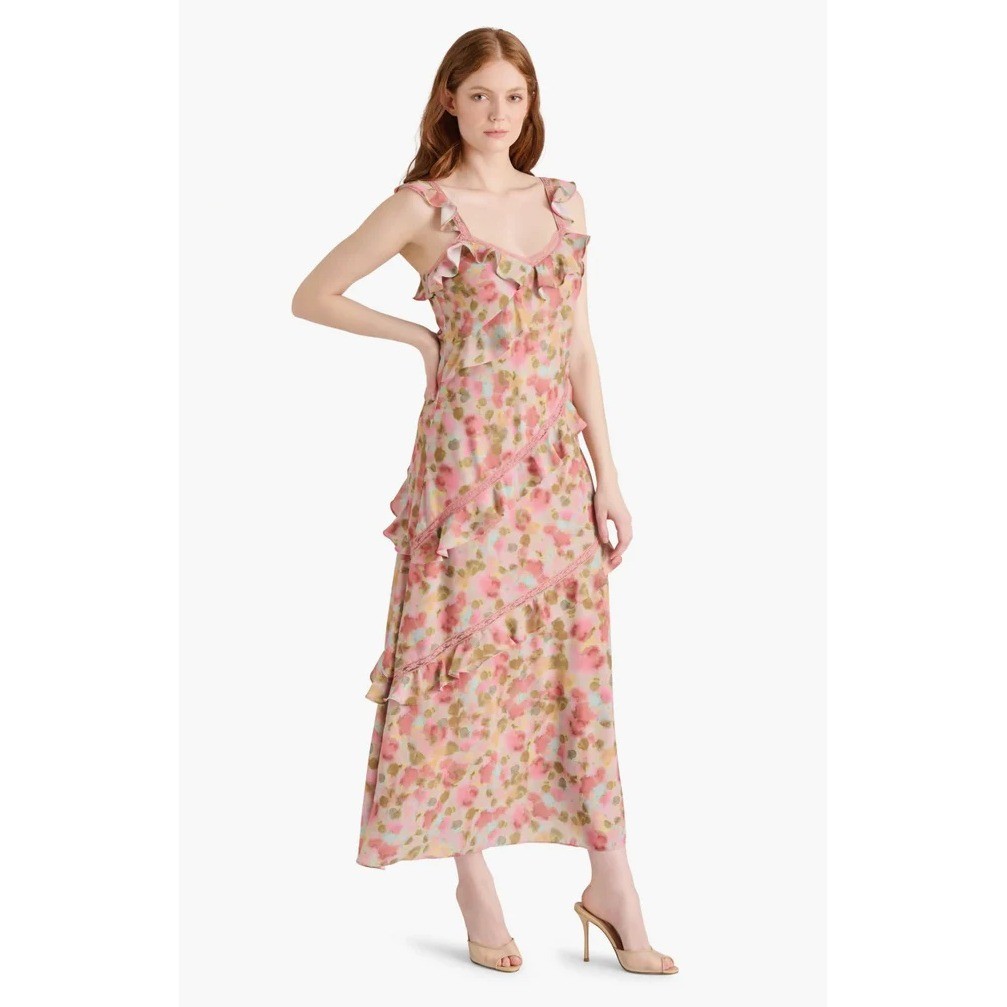 NWT Steve Madden Versailles Floral Ruffle Dress Asymmetric Georgette Lace