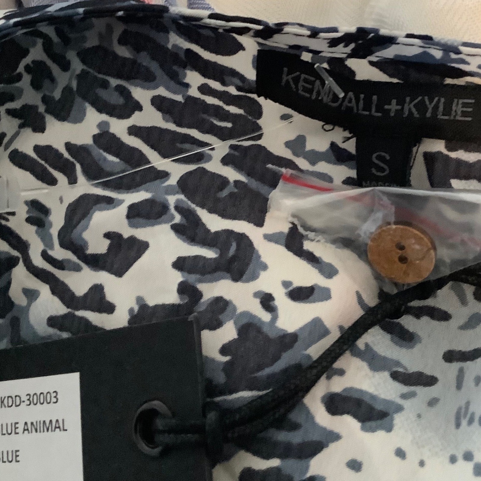 Kendall + Kylie Blue Animal Print Maxi Dress V-Neck Elastic Waist Small NEW
