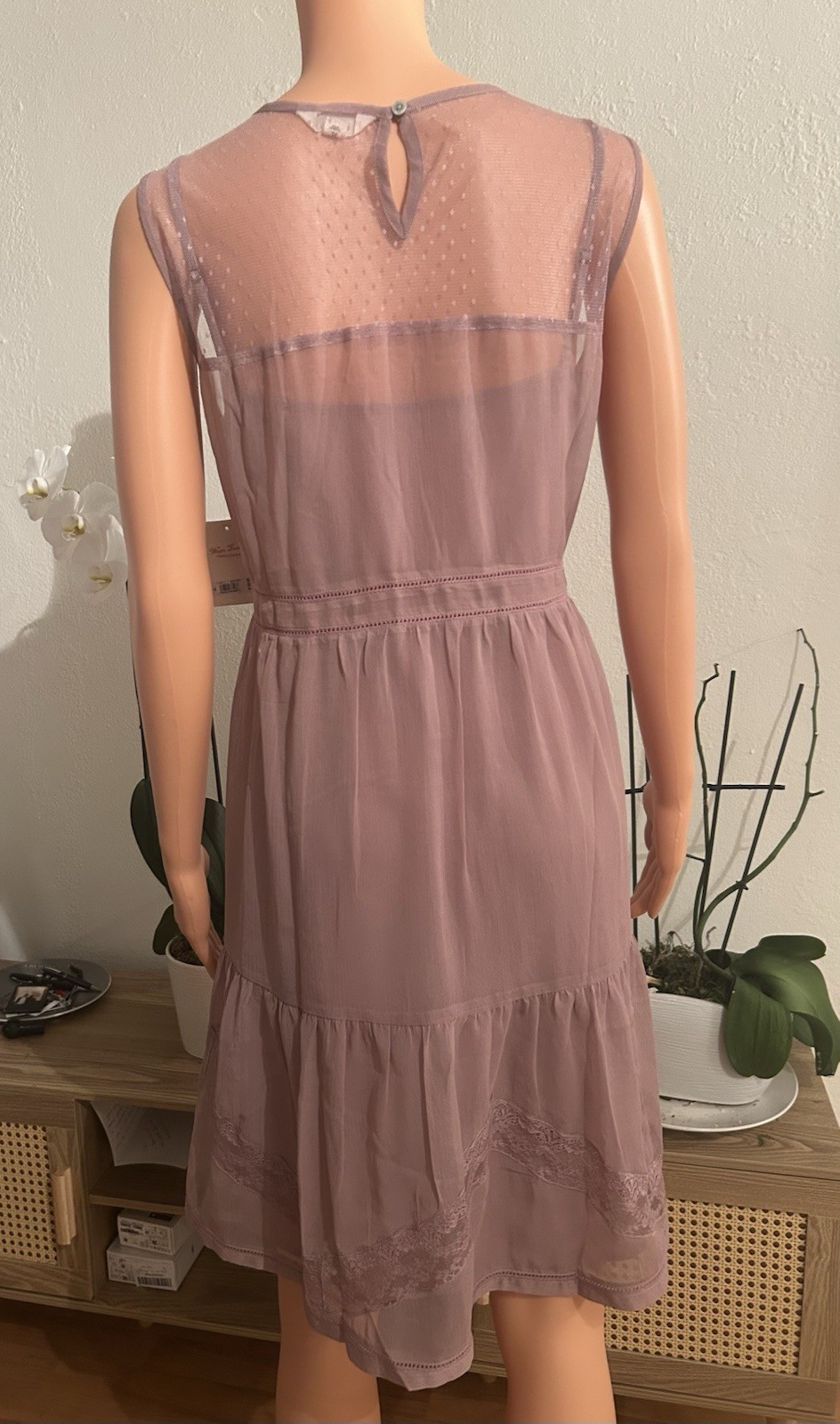 Lucky Brand Purple Solid Lace Sheer A-Line Knee Dress Round Neck Sleeveless XL