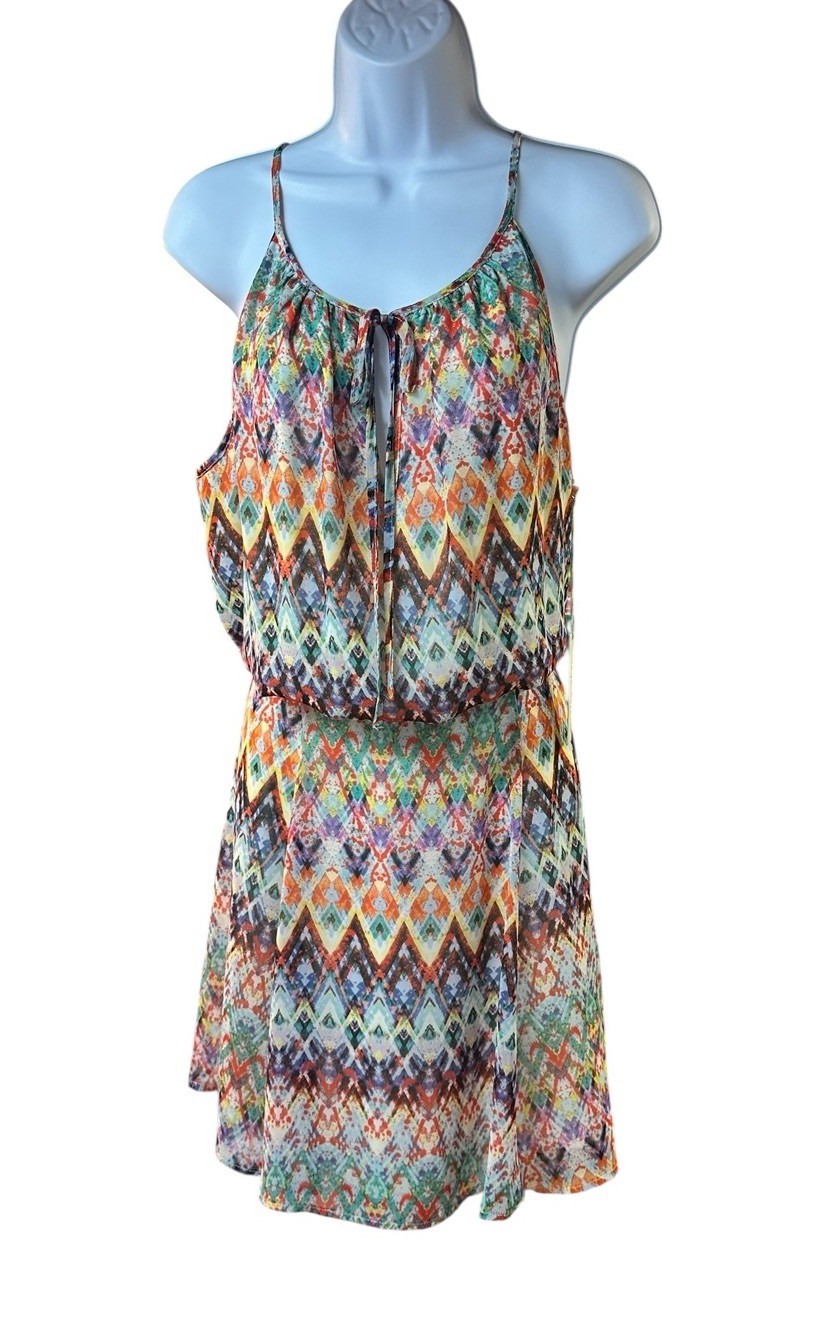Presley Skye Multicolor Silk Sleeveless Blouson Dress Boho Resort Party Sz XL