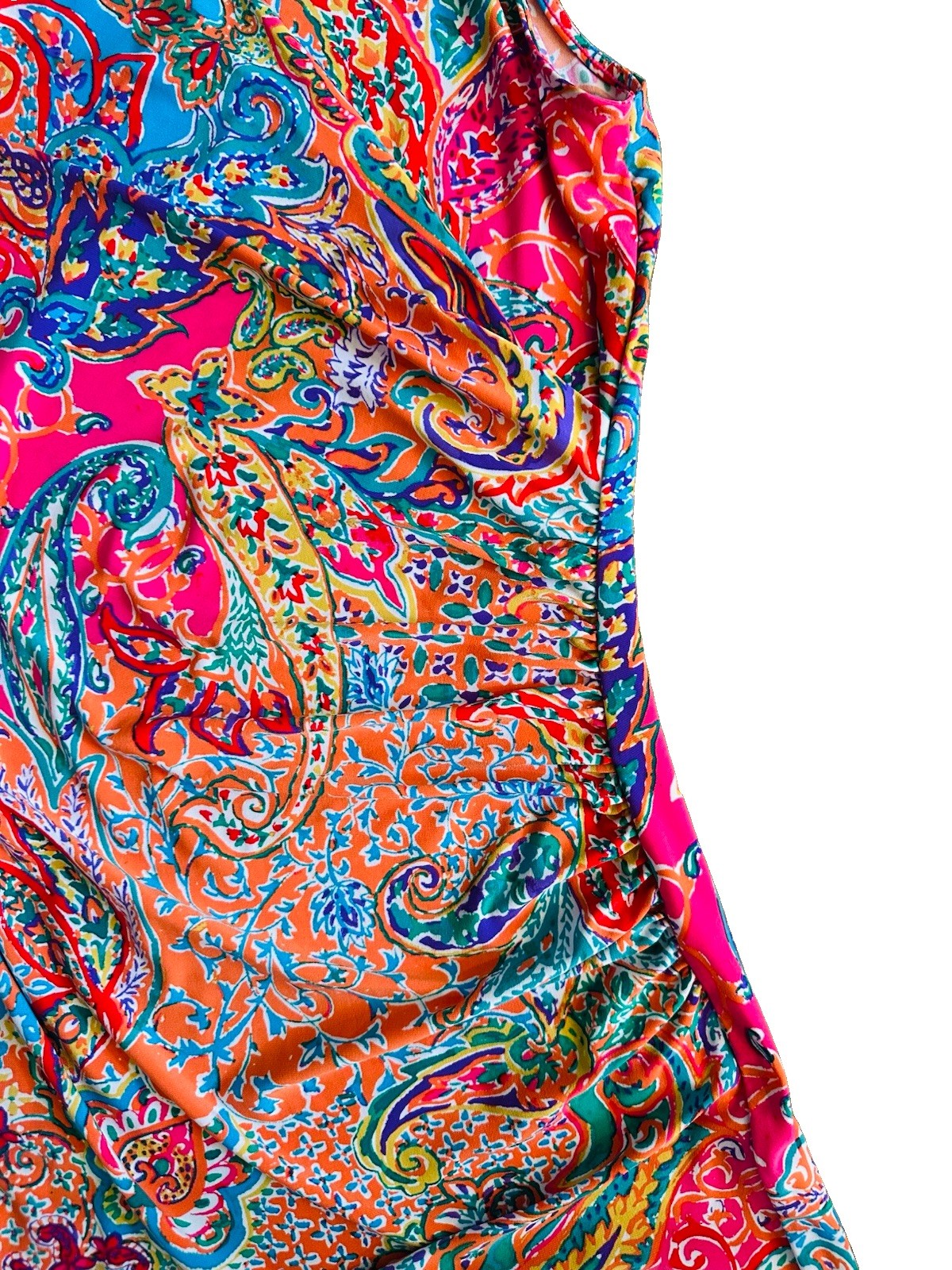 Lauren Ralph Lauren Petites 4P Multicolor Paisley Sheath V-Neck Ruched Dress