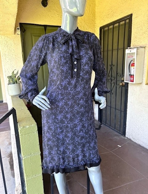 GHOST Vintage Long-Sleeve Silk Print Dress w/ Tie-Neck EUC/UK 10=US 6