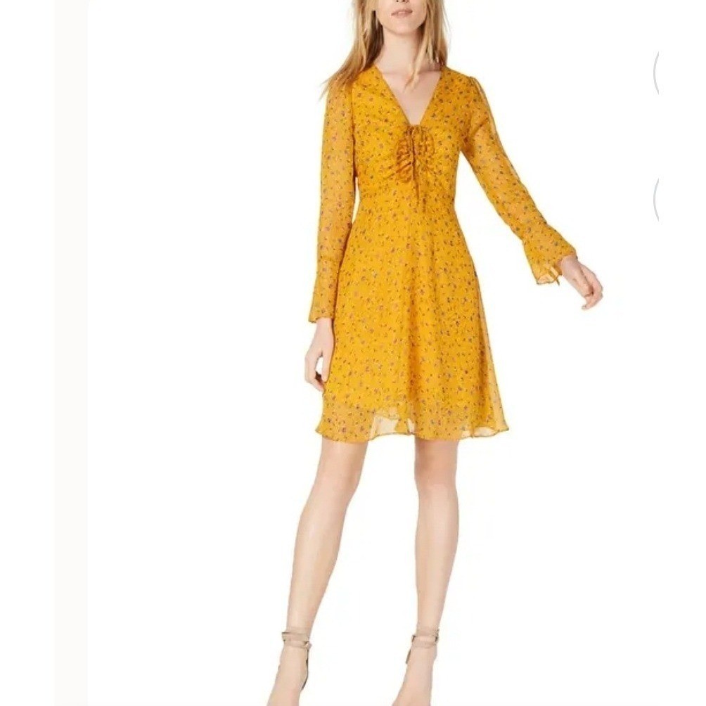 Maison Jules Womens 6 NWT Floral Boho Cottage Babydoll Mini Dress Poppy Yellow