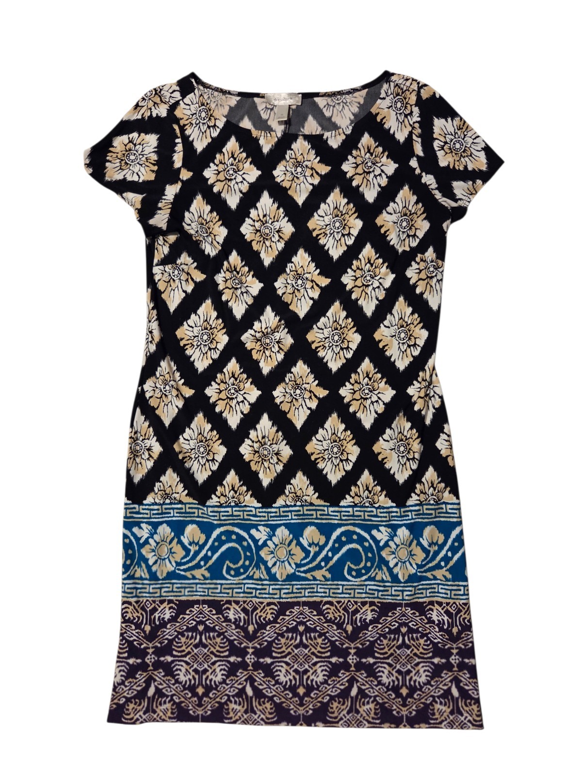 Dress Barn Multicolor Sheath Shift Short Sleeve Knee Length Stretch Dress 12