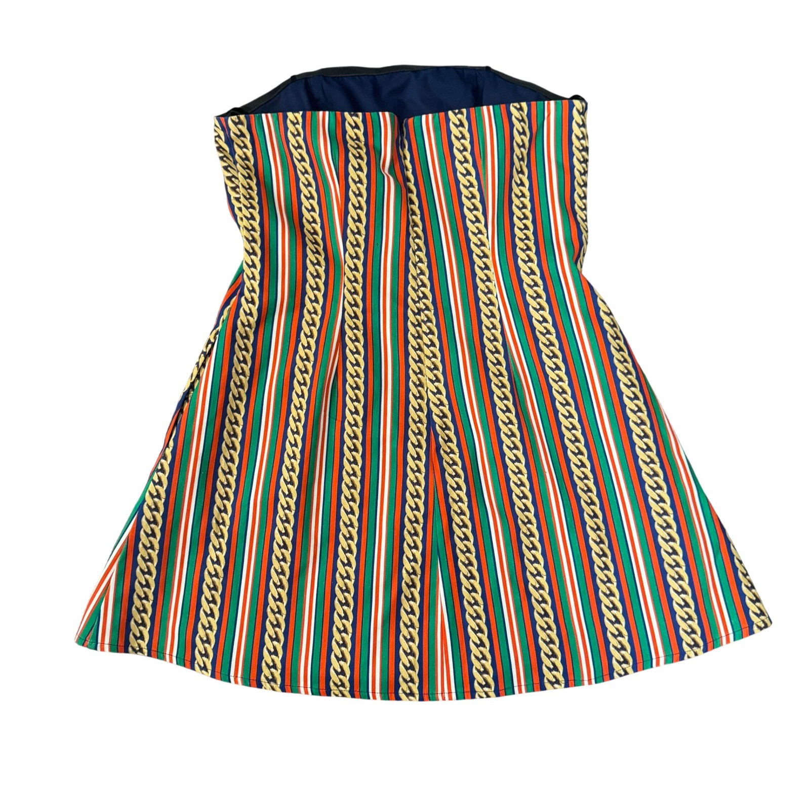 Unbranded Strapless Chain Print Mini Dress Green Orange Stripe A-Line Women