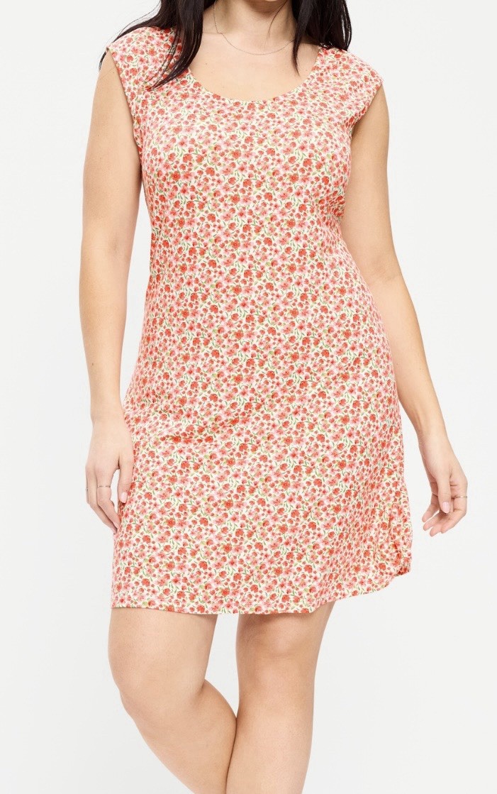 Old Navy Red Floral Scoop Neck Cap Sleeve Swing Mini Dress M NWT