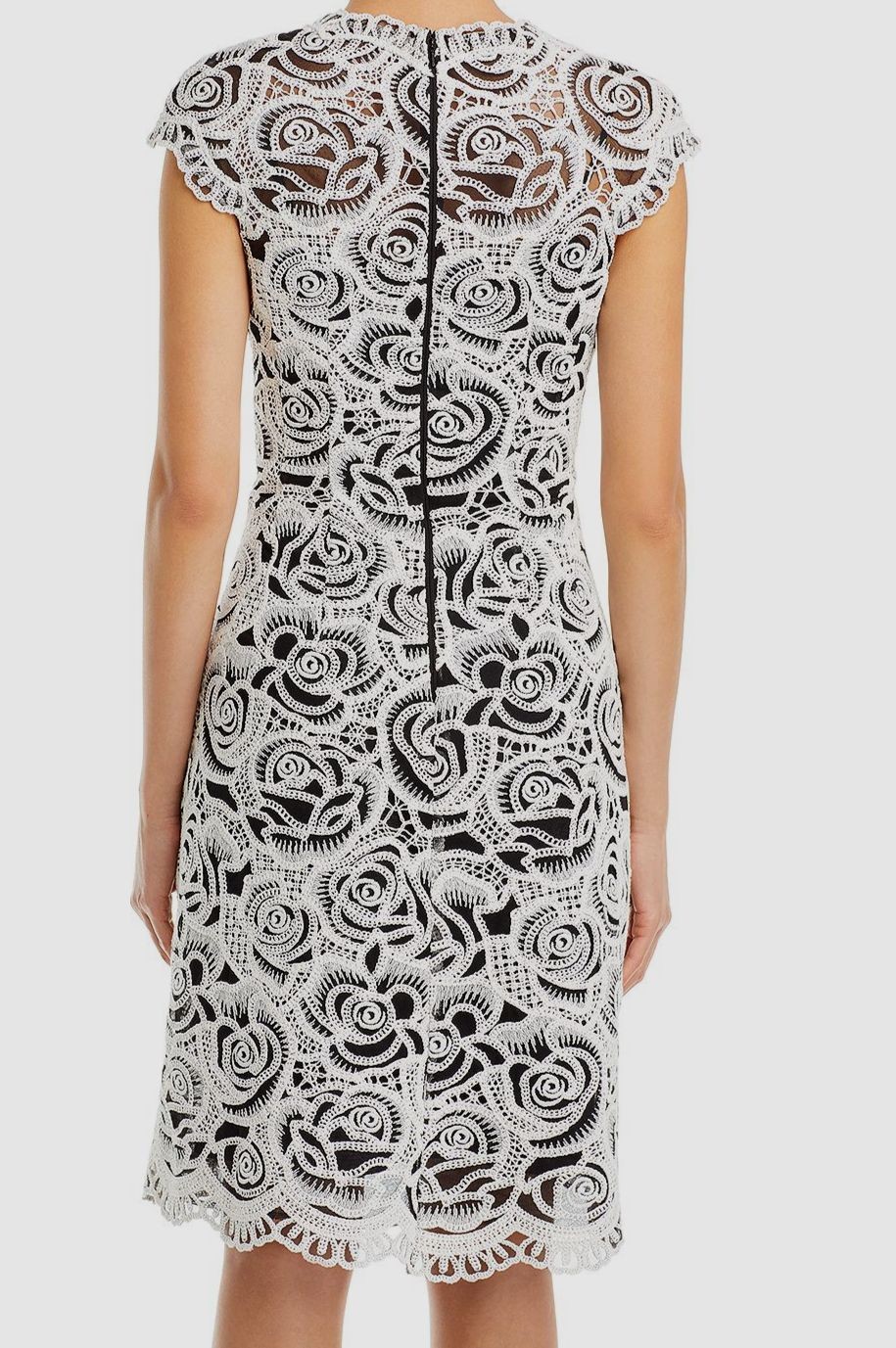 Teri Jon by Rickie Freeman Womens White Scroll Floral Lace Sheath Dress Size 14