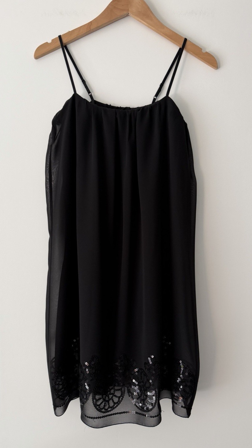 Studio M Black Spaghetti Strap Cocktail Dress Size XS Shell 100% Silk Classic