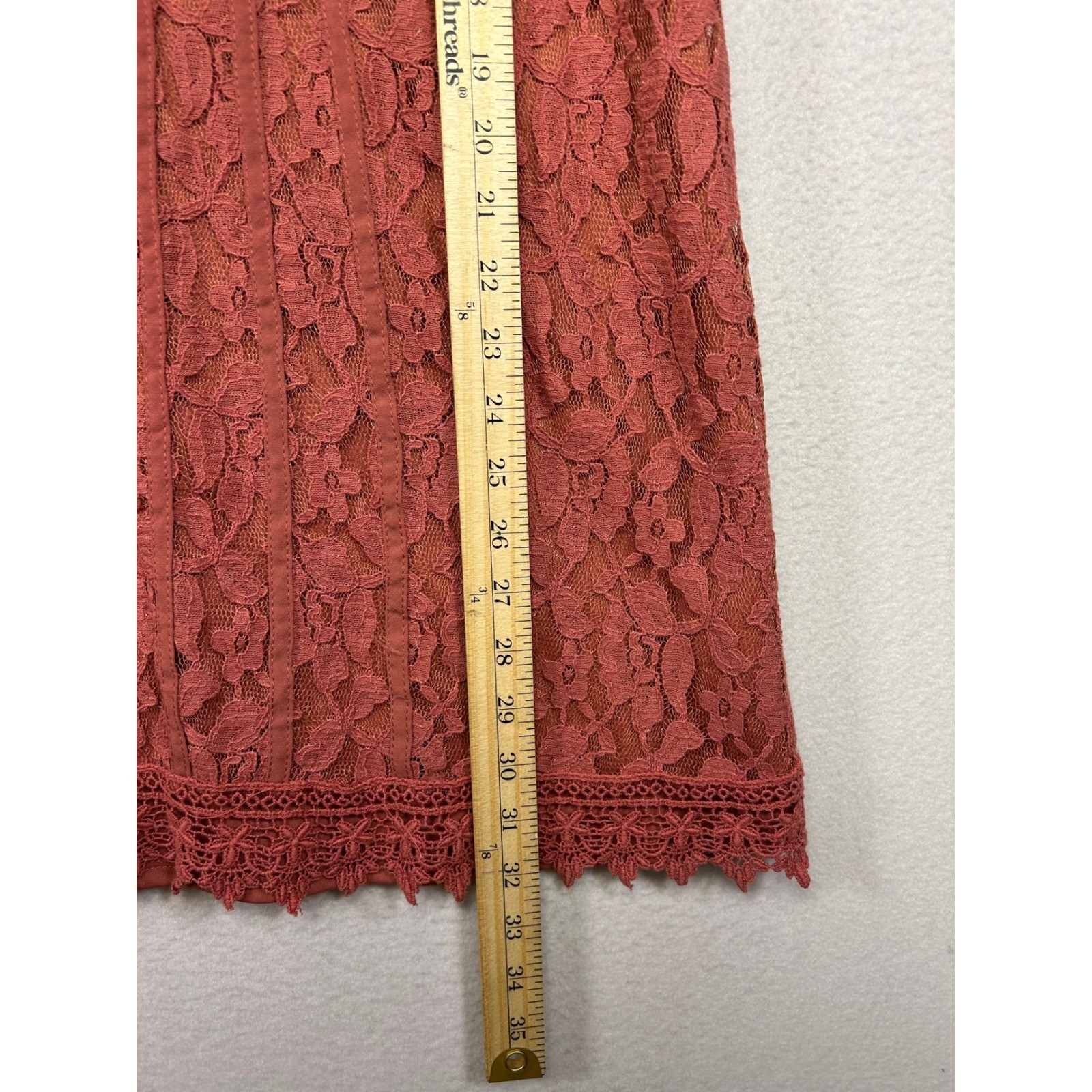 Boho Romantic Xhilaration Womens S Rust Red Lace Mock Neck Pintuck Shift Dress