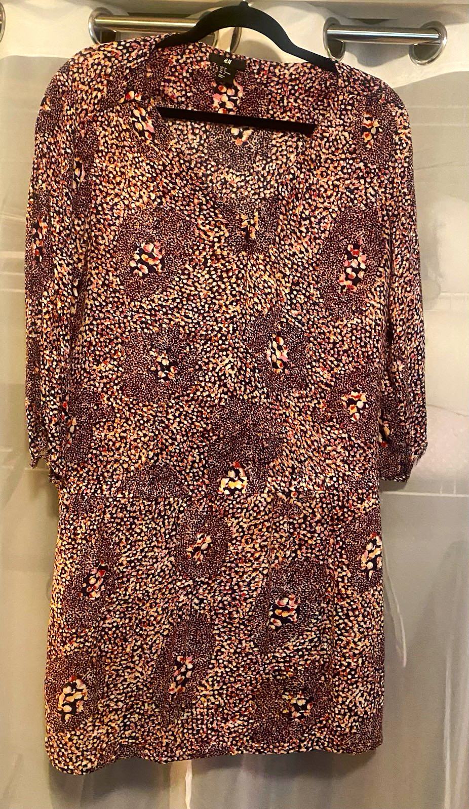 H&M Multicolor Floral V-Neck 3/4 Sleeve Short Shift Dress Regular 8