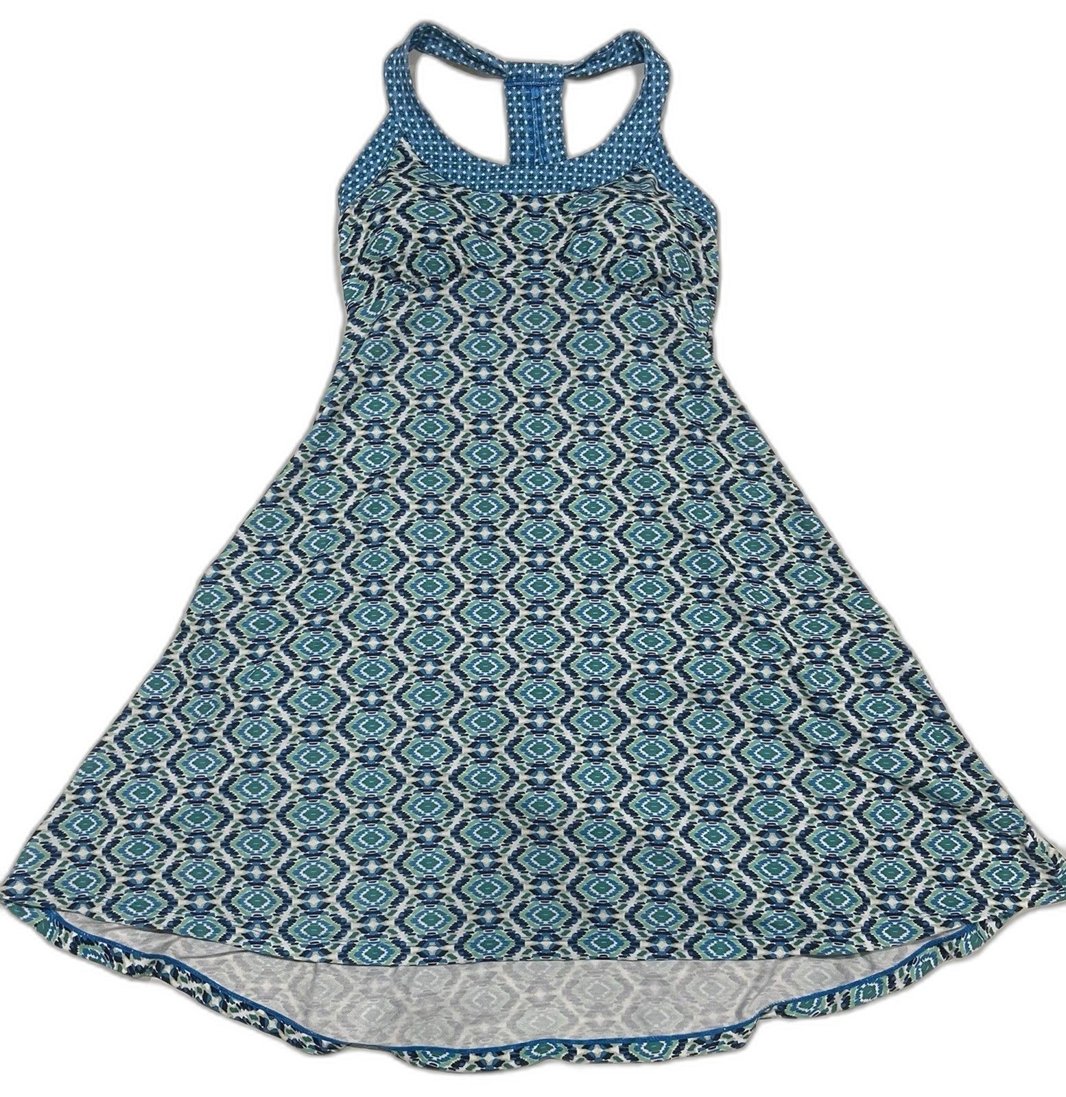 PrAna Cali Aztec Pattern Green Blue Racerback Athletic Tank Dress Sz M Shelf Bra