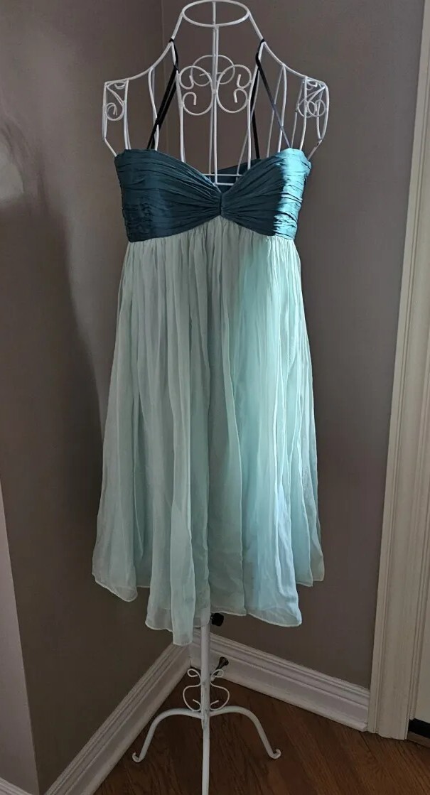 NEW $285 Laundry by Design 100% Silk Black Straps Cocktail Prom Blue Dress Sz 10