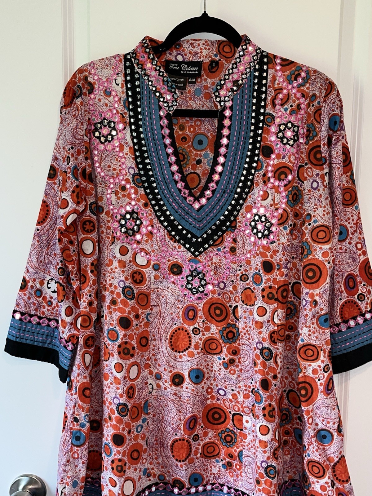 True Colours by La Moda Hindu Multi Color Shirt Dress Size S/M 100% Cotton KK105