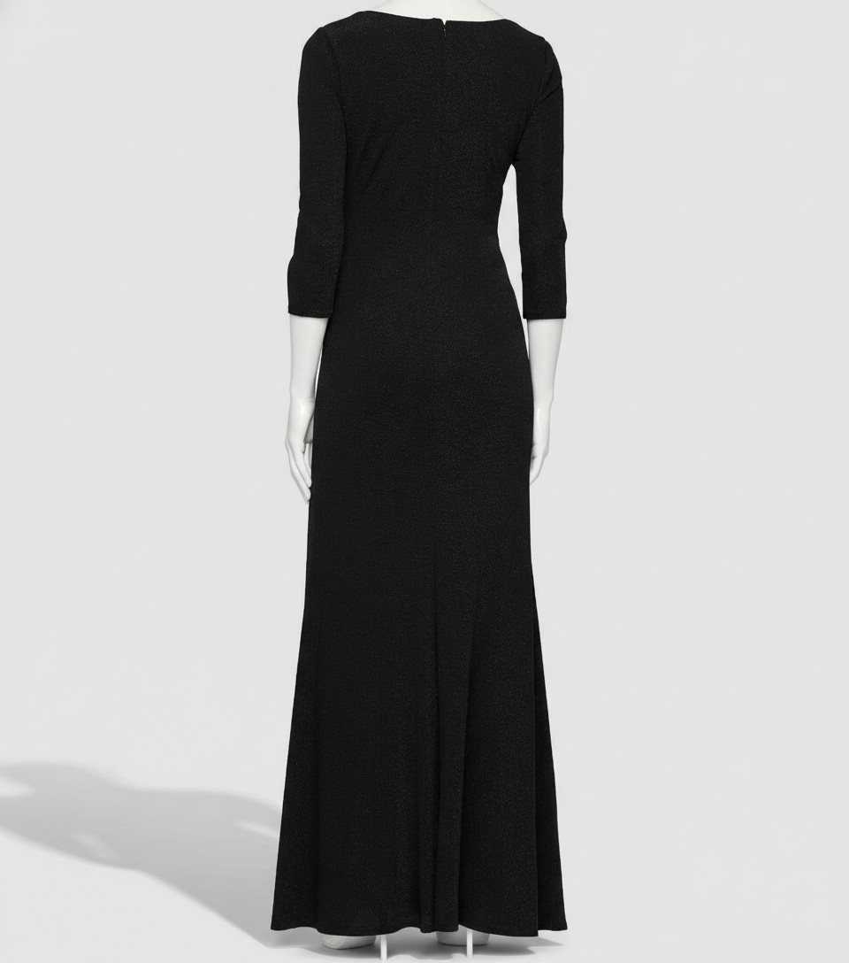 Alex Evenings Women’s Black Square-Neck 3/4-Sleeve Gown Dress Sz 4