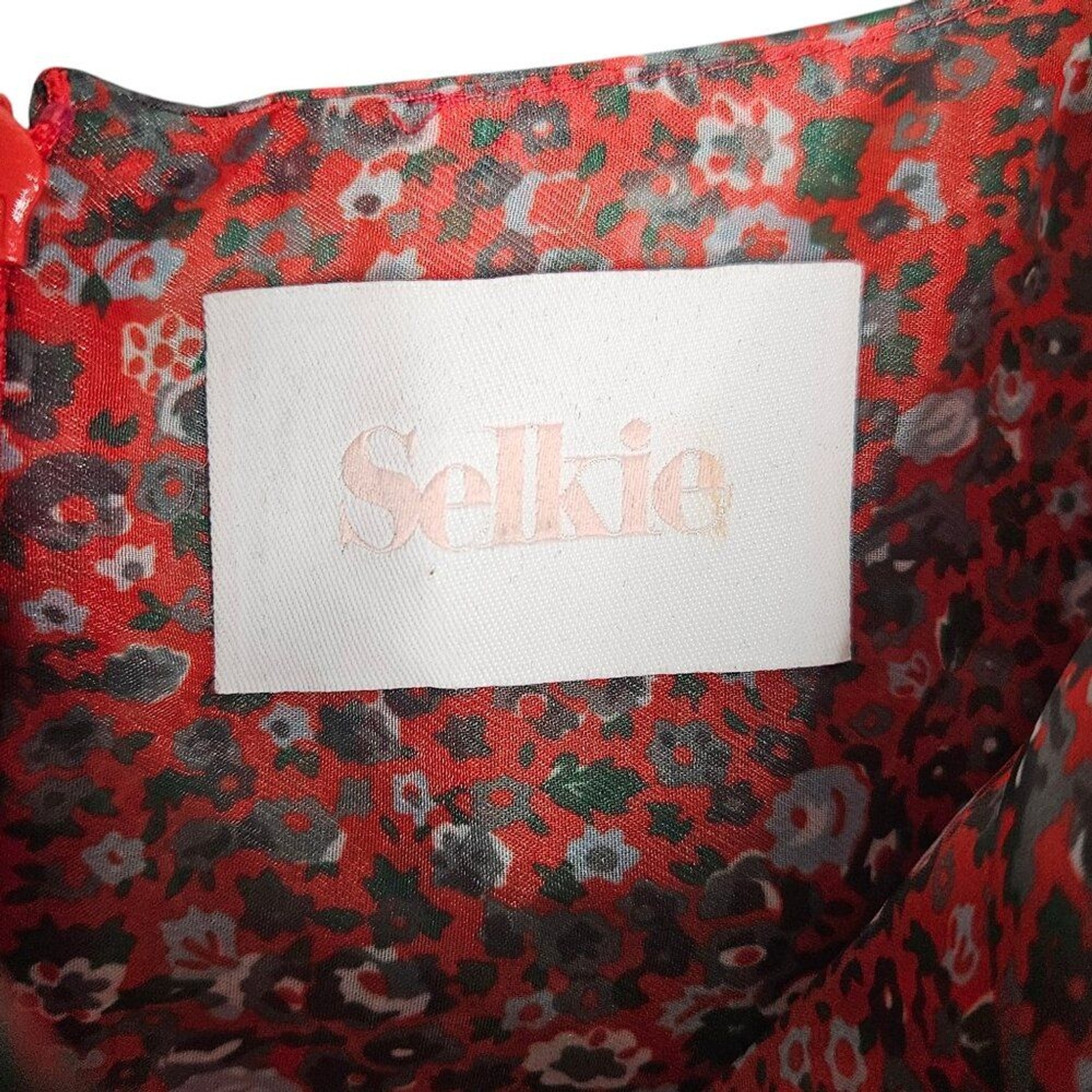 Selkie Princess Crimson Darling Red Floral Puff Sleeve Organza Mini Dress Size S