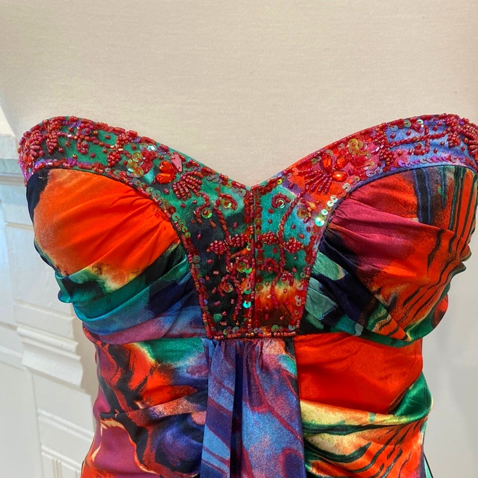 Vintage Formal Dress Small Gown Y2K Strapless Tropical Cruise Homecoming Hoco