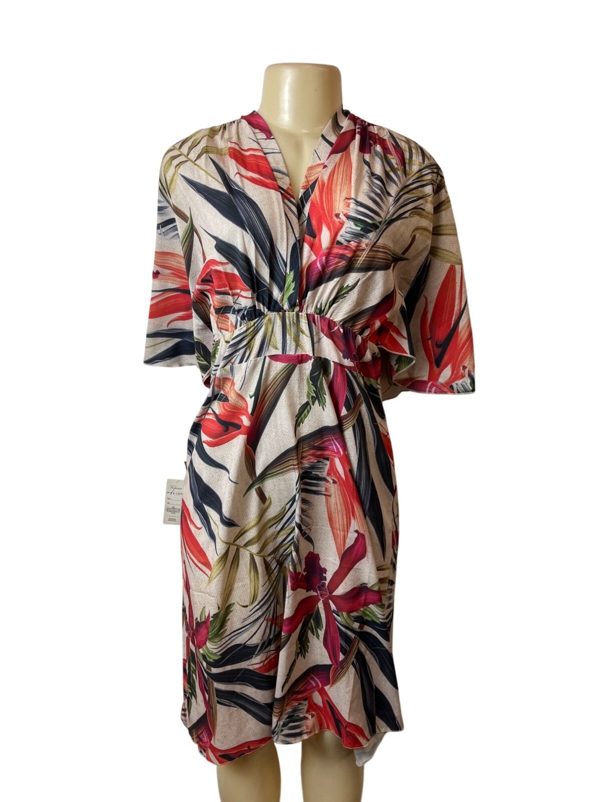Femme Women Tropical Print Femme Dress With Elastic Waist Sz P-S NEW