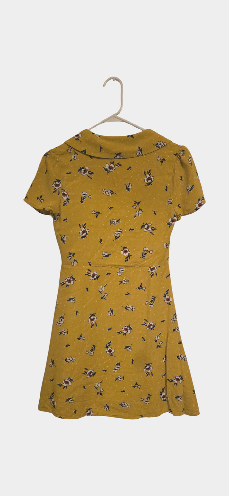 Y2K Blue Rain Floral Button up Yellow A-Line Dress Small