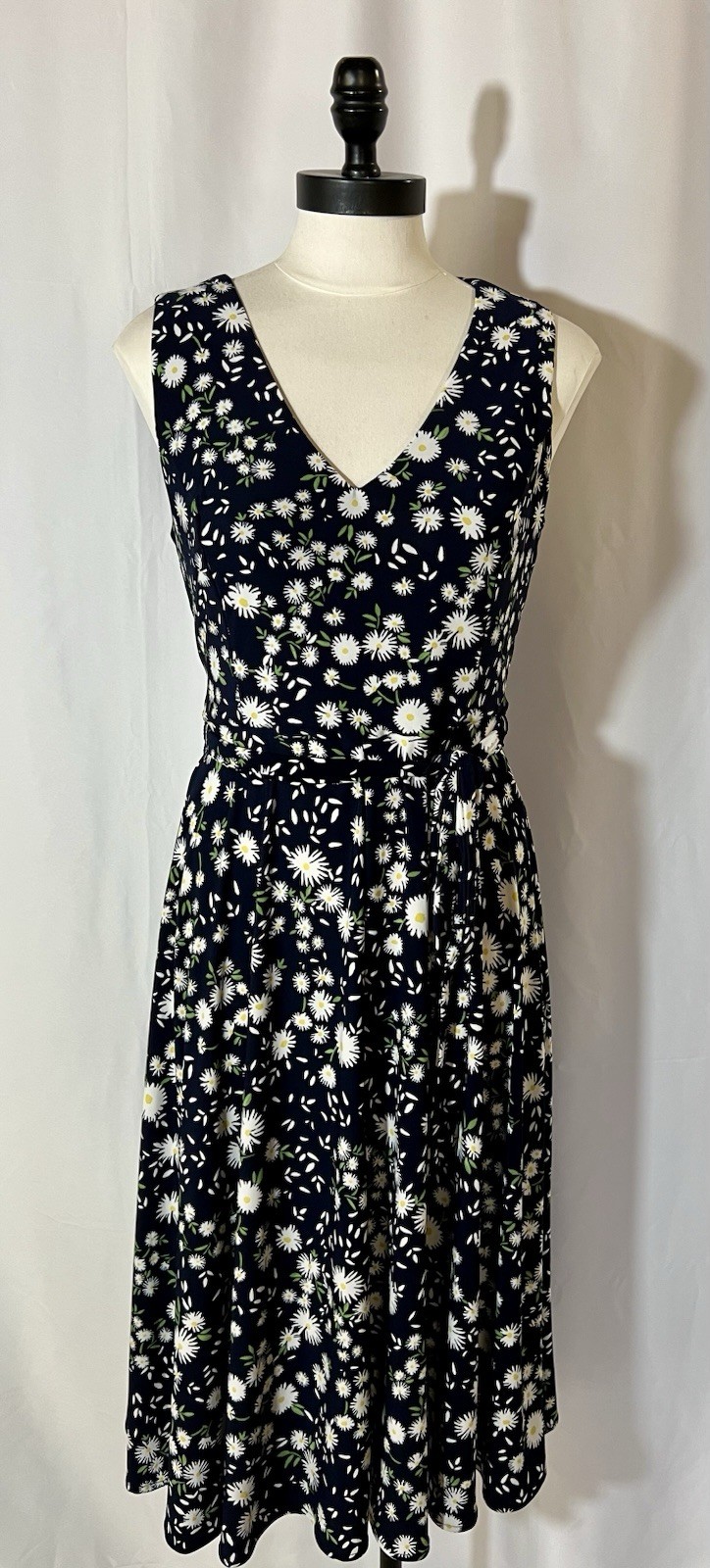 Tommy Hilfiger Navy Blue Daisy Floral Jersey Midi Dress Summer 8 Retro Garden