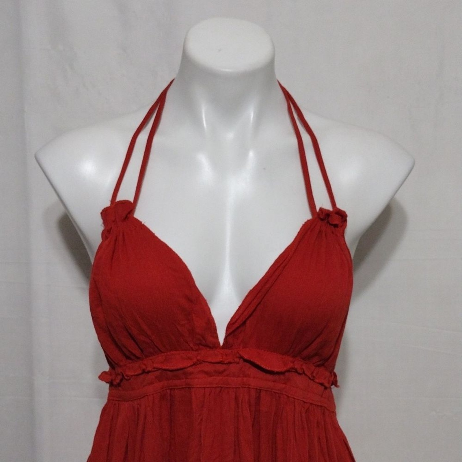 Bohemian Halter Neck Plunge VNeck Open Back Tiered Mini Dress Medium Chic Trendy