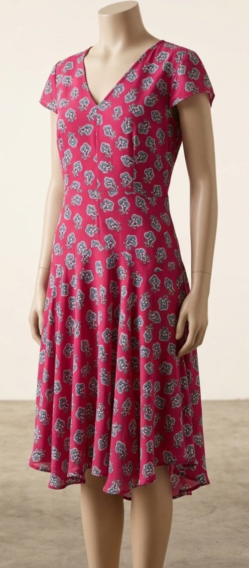 Cortefiel Loft Pink Floral Dress – V-Neck Fit & Flare – Size M