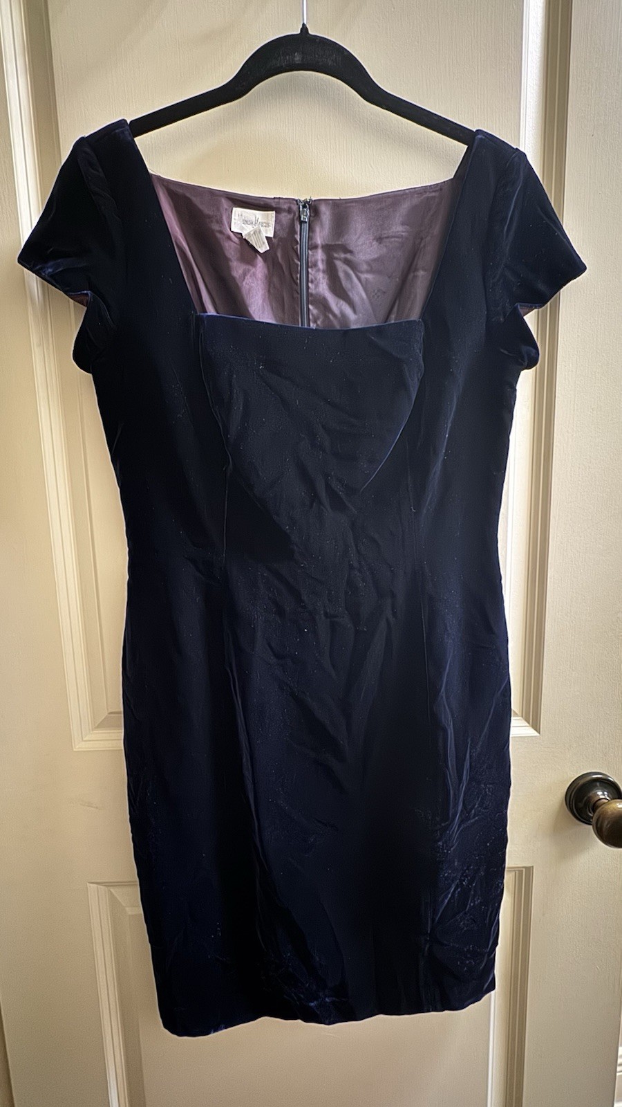 Vtg Neiman Marcus Dress Womens 10 Navy Blue Velvet Sheath Cap Sleeve Lined Zip