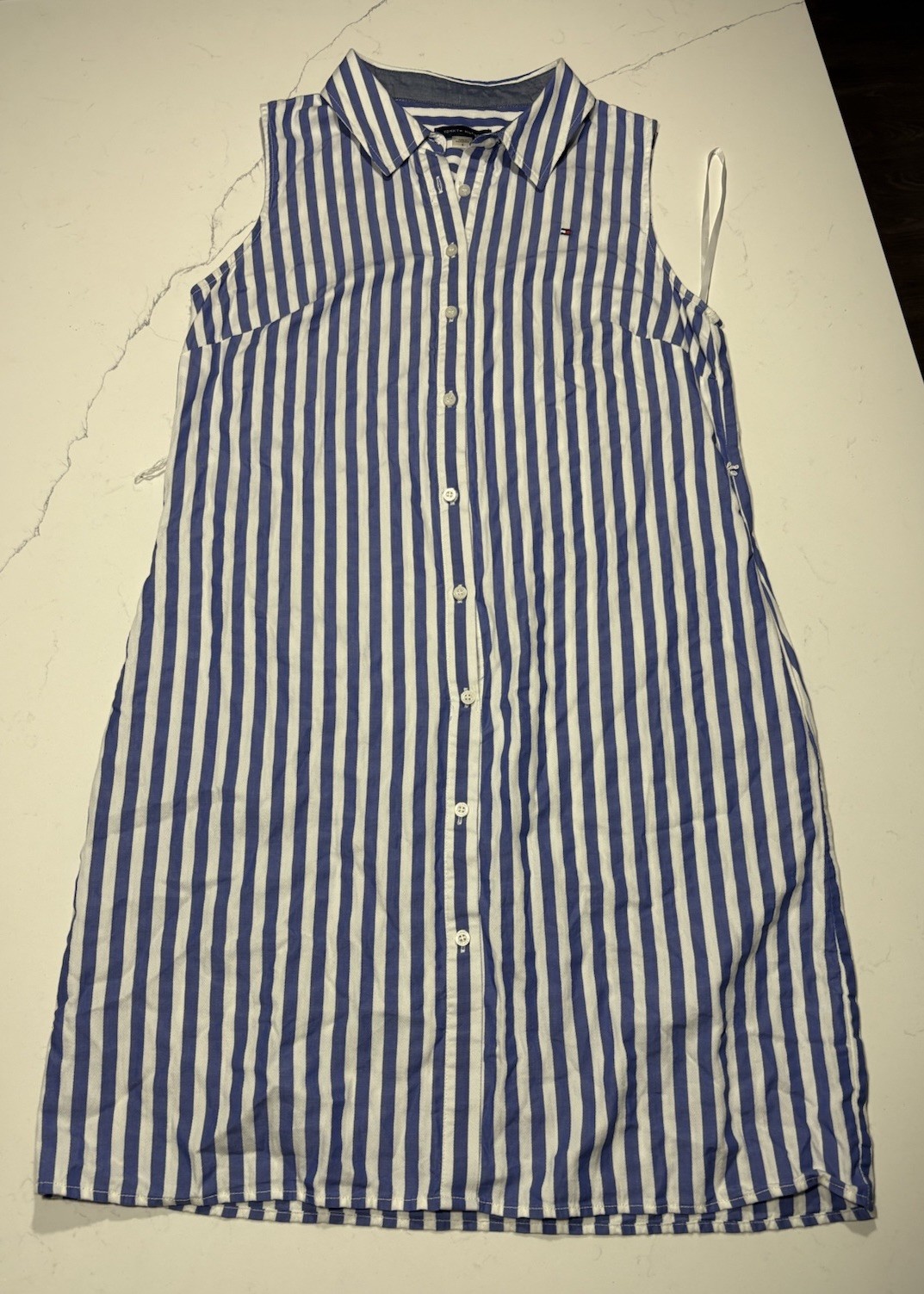 Tommy Hilfiger Striped Sleeveless Shirt Dress Blue White Button Front Size 8