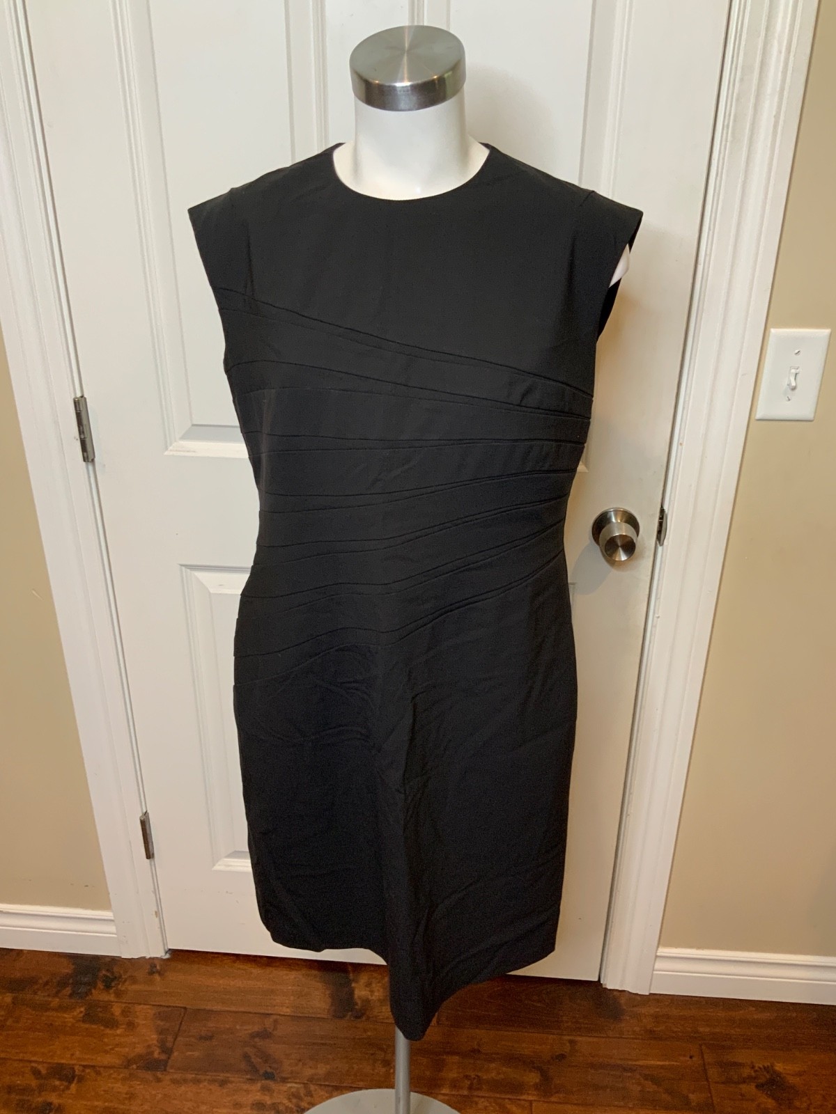 Hugo Boss Black Asymmetric Pleated Sheath Dress, Size 10