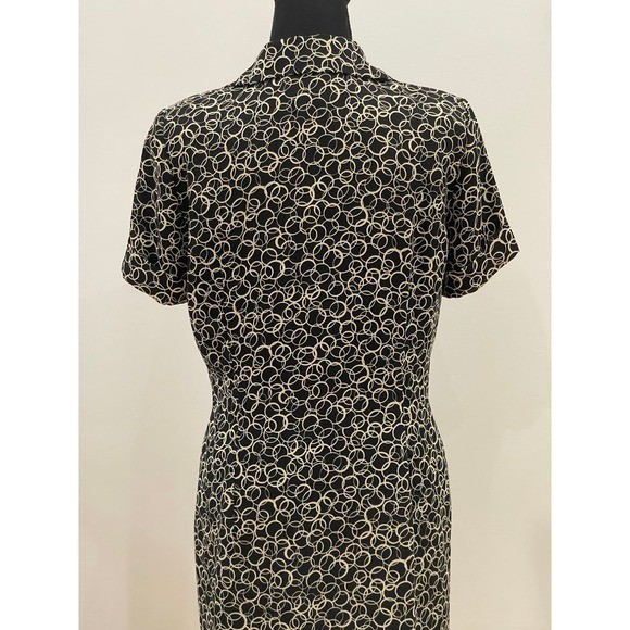 David Warren 8P Black/Beige Patterned Button Down with Shoulder Pads Knee Length