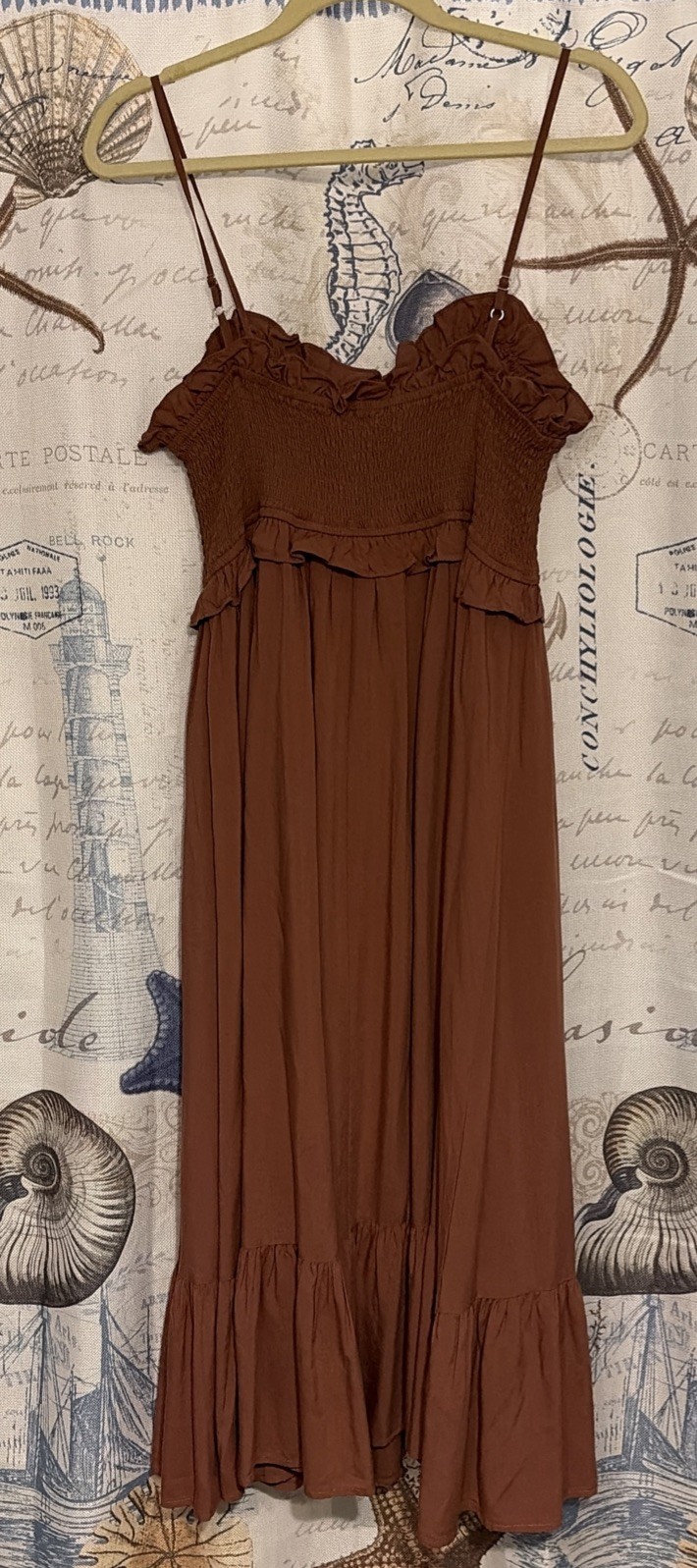 Mikarose Sundress Large “The Jones” Brown Ruffles NWT $60 Ankle Length Lined