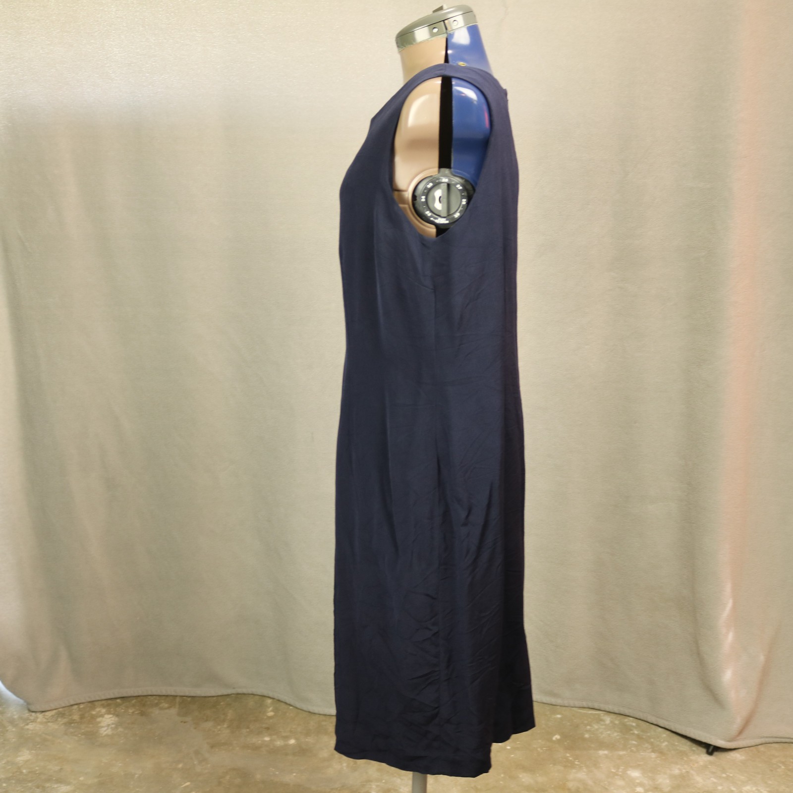 Amanda Smith 100% Silk Knee Length Sheath Dress Career Sleeveless Navy Blue 18