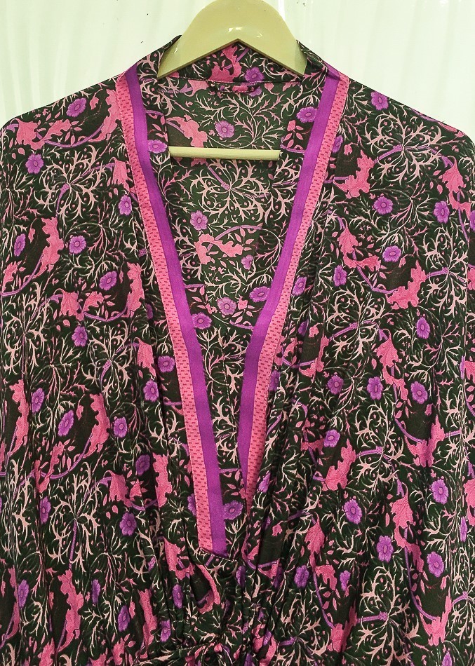 Silk Pink Kaftan / Handmade Flowy Maxi Dress / Resort Wear Outfit MFN1104
