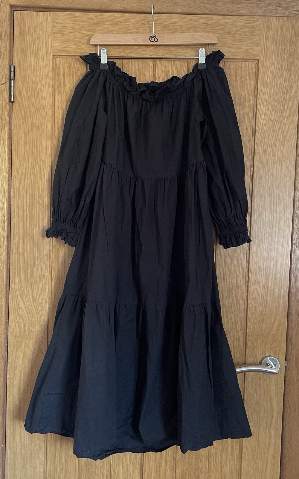 River Island Black Gypsy Dress Size 10 Bandeau Tiered Cotton Midi Holiday