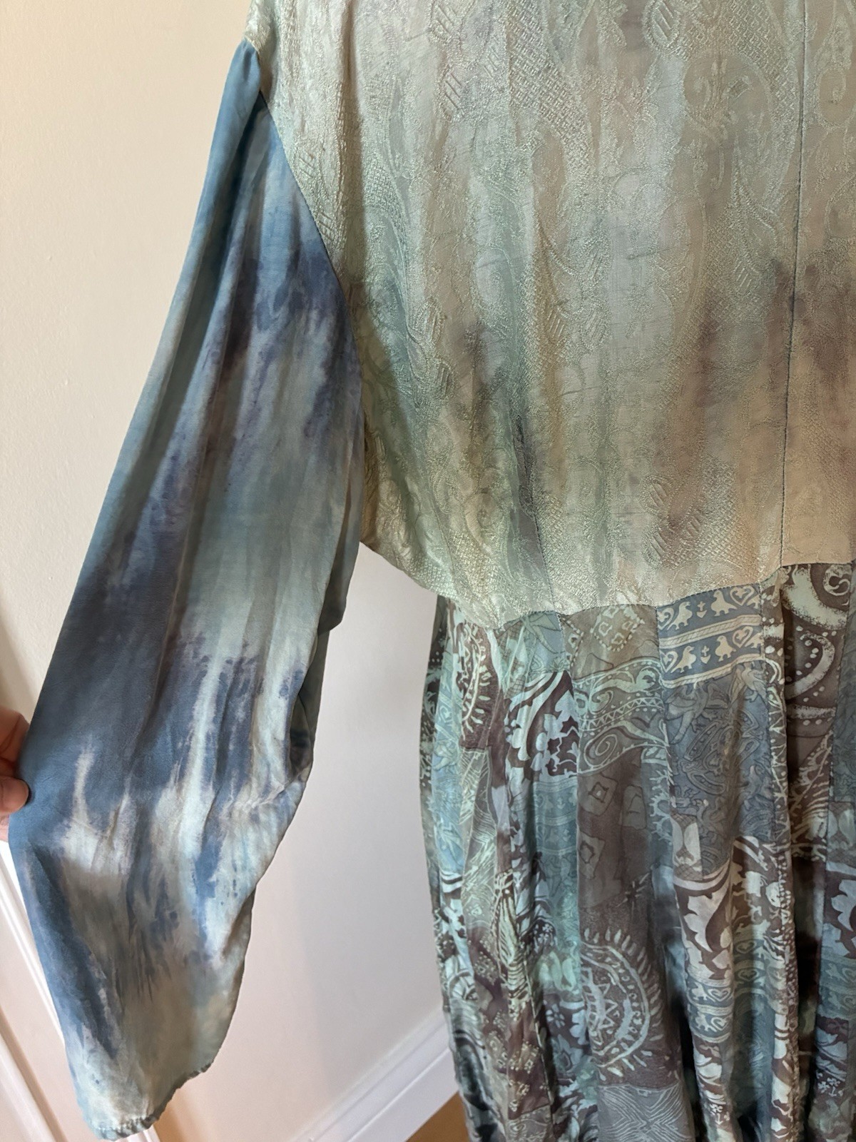 URU St. Rrik 100% Silk Rayon Dyed Artsy Boho Lagenlook Maxi Art Wear Dress M/L