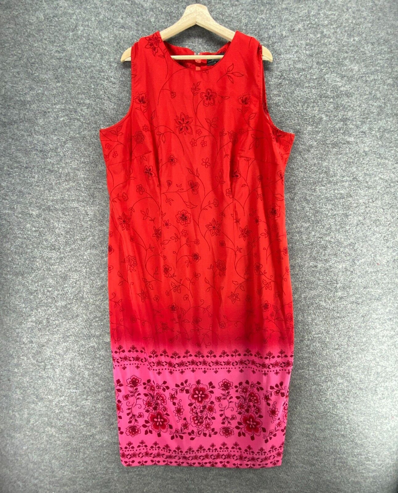 Sag Harbor Dress Women 20W Plus Red Floral Shift Long Zip Sleeveless Crew Neck