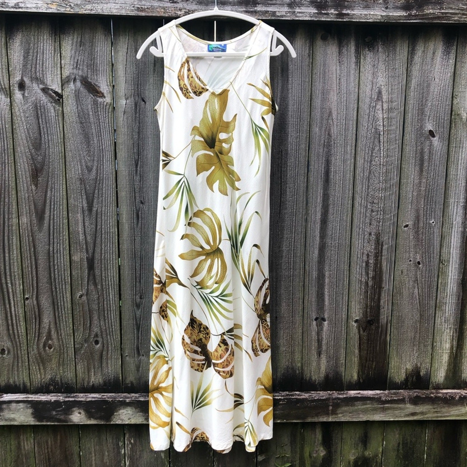 Hawaiian Moon Vintage Midi Dress Size S Herringbone Rayon Tropical Resort Sheath