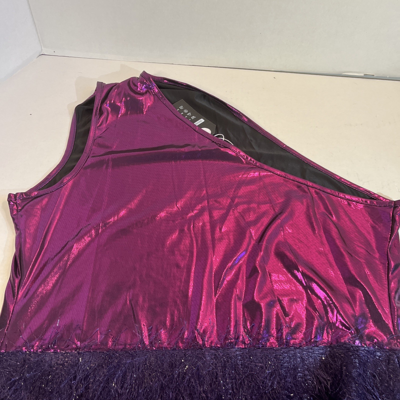 Women’s Purple One Shoulder Large Sheath Disco Dress Fringe Skirt
