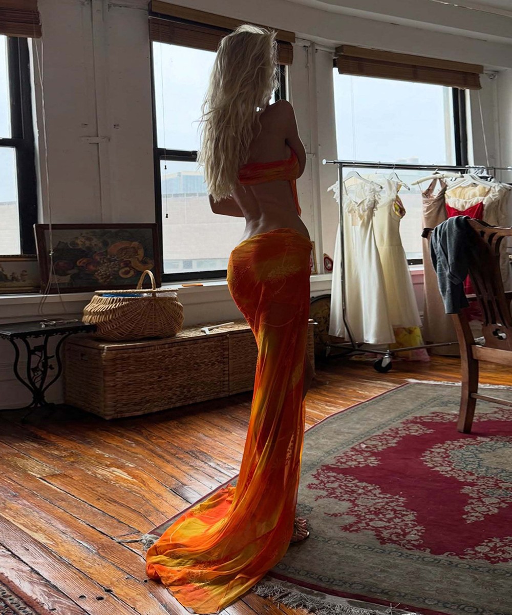 Sunset Floral Sheer Cut-Out Maxi Dress