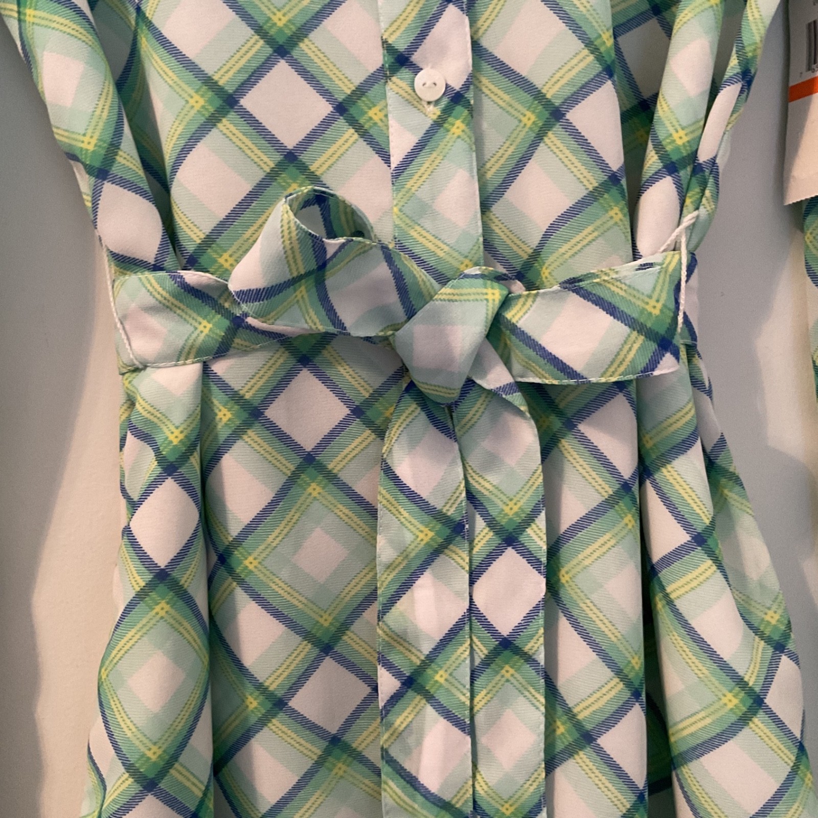 Tommy Hilfiger Green Blue Piaid Long Sleeve Button Down Dress Women’s Sz S/P NWT