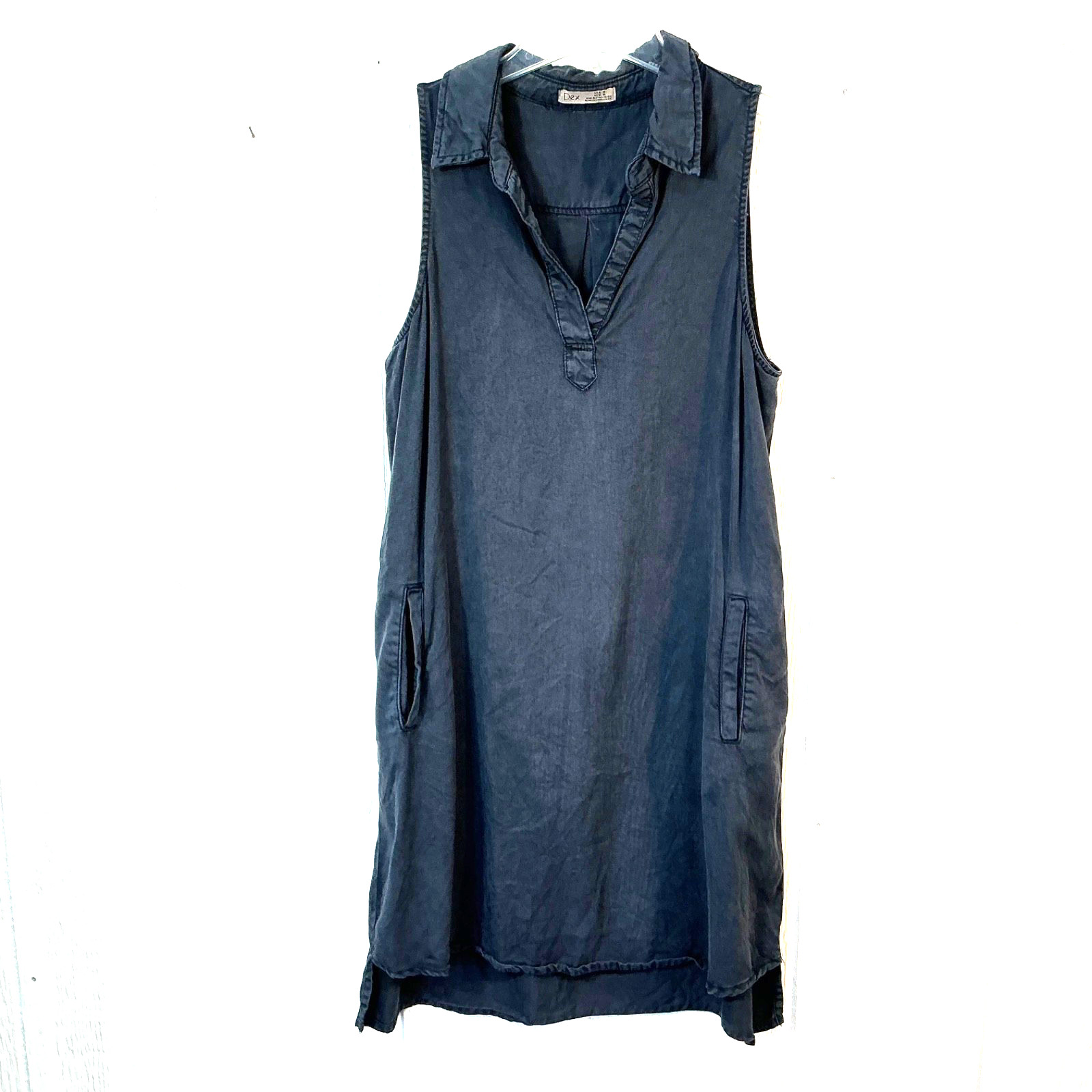 Vtg Denim Jean Dress Women Sz M Navy blue 100%. TENCEL pockets