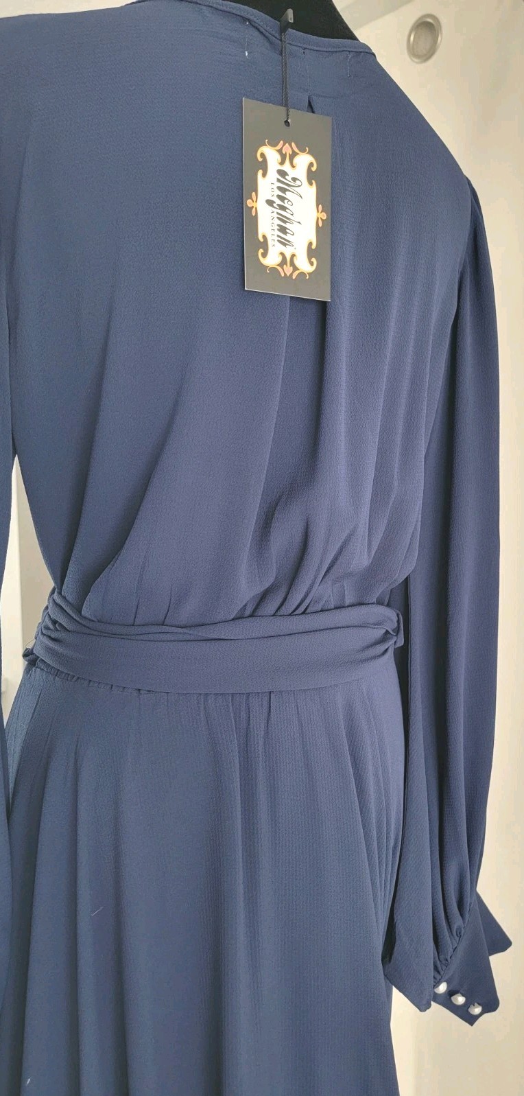 Merritt Los Angeles Navy Blue Wrap Maxi Dress Long Sleeve Tie Waist Women’s M