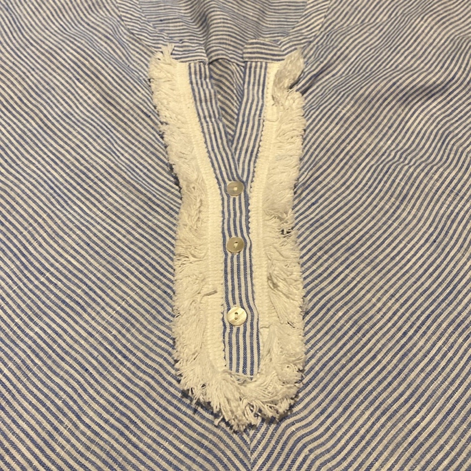 ROLLER RABBIT Blue White Jeni Stripe Asymmetrical Fringe Berenice Dress LARGE