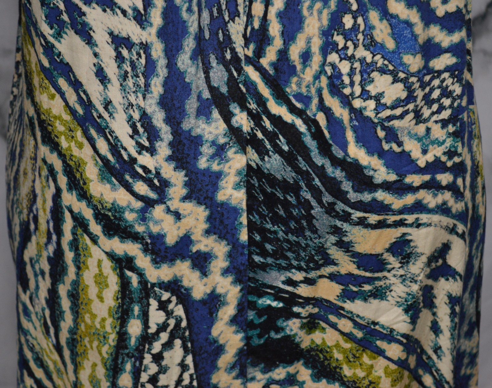 ELEMENTZ Blue Green Beige Patterned Sleeveless Dress Medium Woven Neckline