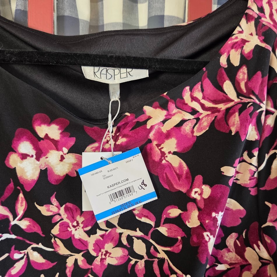 Kasper Women’s Classic Black Pink Multicolor Floral Midi Dress Size XL NWT