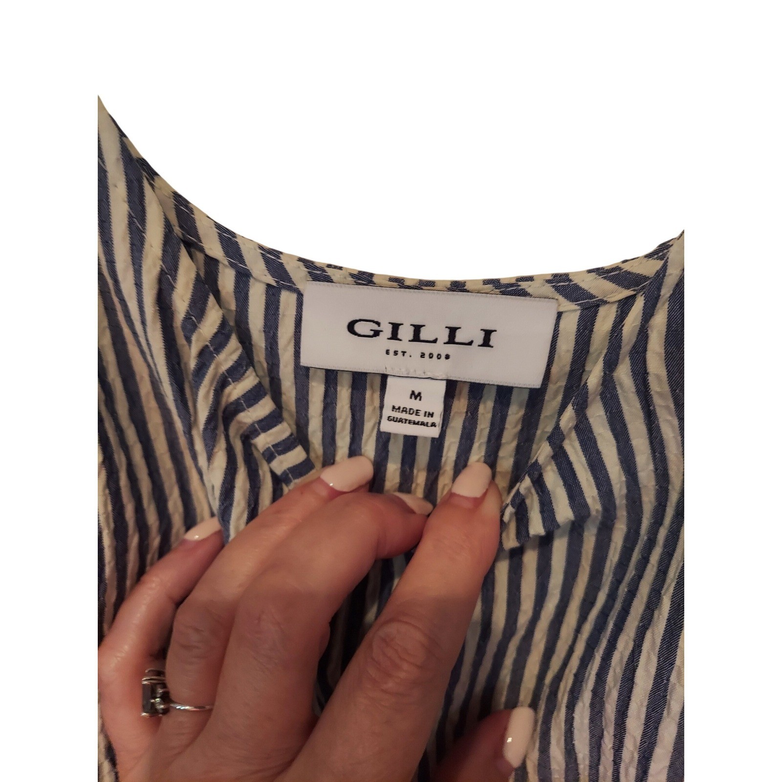 Gilli Navy White Striped Cutout Back Midi Dress Sleeveless AD4051 Medium